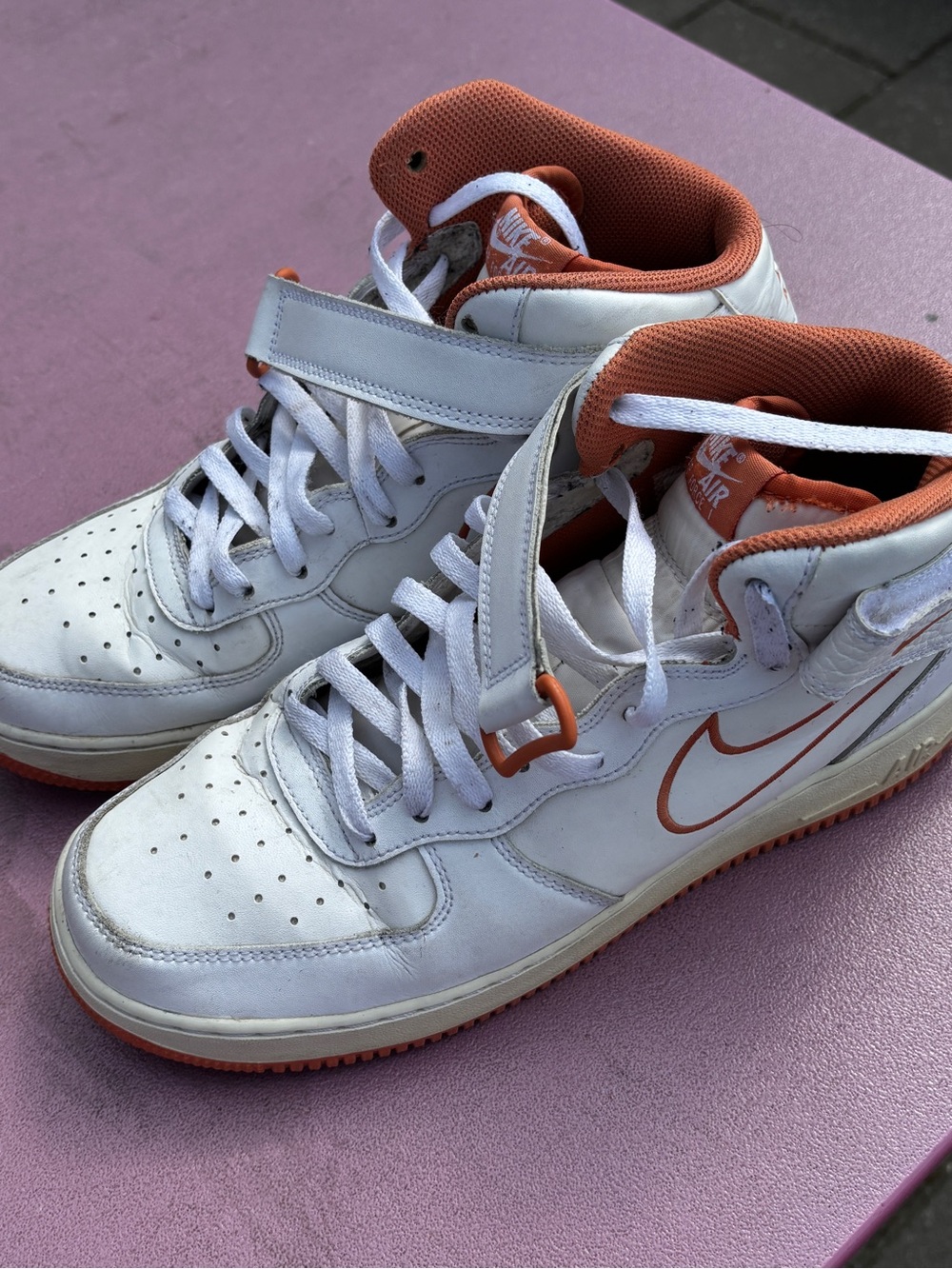 Nike Kids White and Orange High-Top Sneakers with Strap